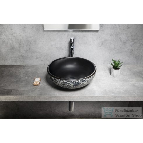 Sapho PRIORI kerámiamosdó, átm:41cm, fekete virágmintás (PI034)