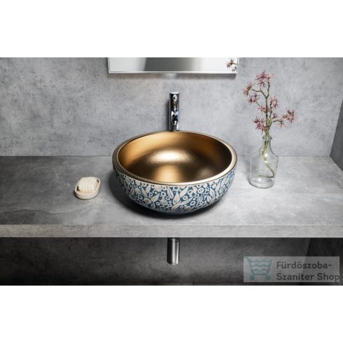 Sapho PRIORI kerámiamosdó, átm:41cm, réz/ kék virágmintás (PI037)