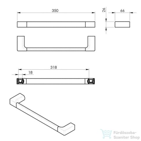 Sapho PIRENEI törölközőtartó, 350x66mm, matt arany (PI213588)