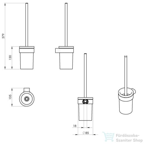 Sapho PIRENEI WC-kefetartó, gun metal/tejüveg (PI330381)