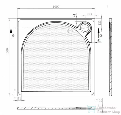 Sapho GELCO G5 LARCA szögeltes öntöttmárvány zuhanytálca, 100x100x3cm (PL001)