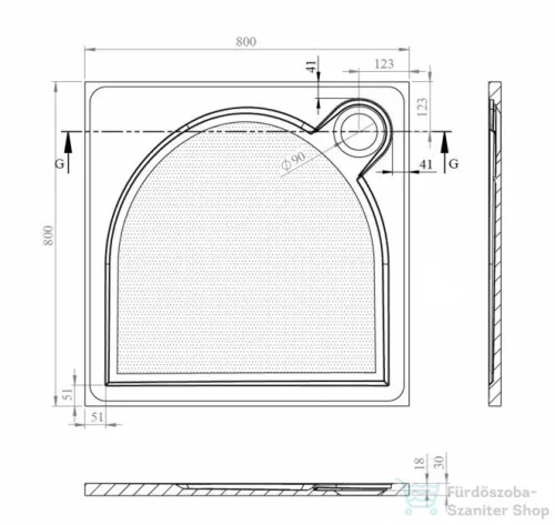 Sapho GELCO G5 LARCA szögeltes öntöttmárvány zuhanytálca, 80x80x3cm (PL008)