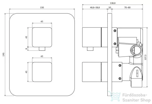 Omnires PARMA termosztátos falsík alatti kád/zuhany csaptelep, matt fekete PM7436BL