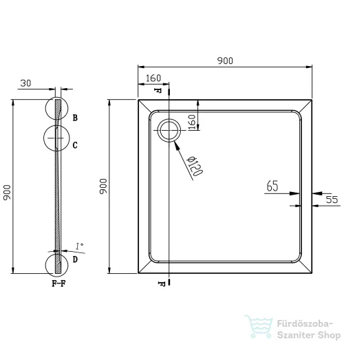 AQUALINE TECMI öntöttmárvány zuhanytálca, 90x90x3cm PQ009