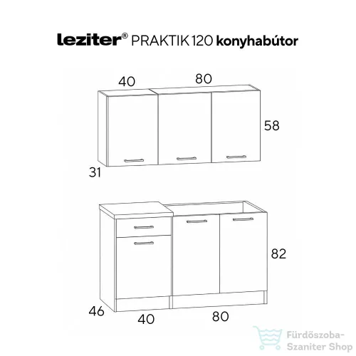 Leziter Praktik 120 panel konyhabútor fehér korpusz, sonoma tölgy front PR120FHST