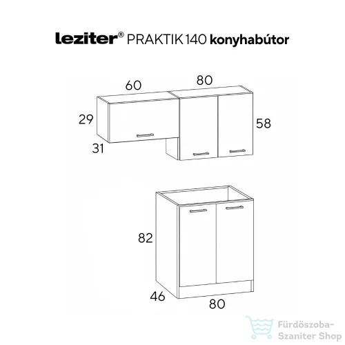 Leziter Praktik 140 panel konyhabútor fehér korpusz, sonoma tölgy front PR140FHST