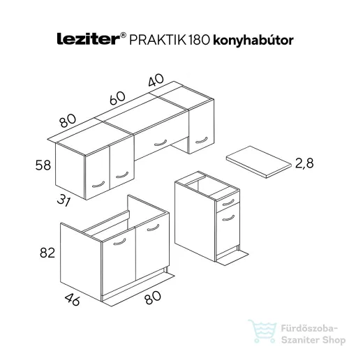 Leziter Praktik 180 konyhabútor, fehér korpusz, sonoma tölgy front PR180FHST
