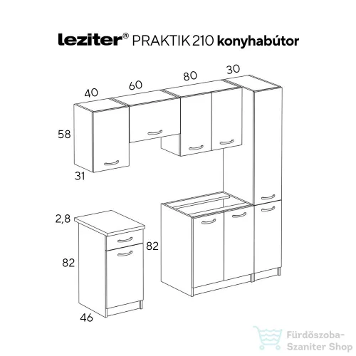 Leziter Praktik 210 konyhabútor fehér korpusz, sonoma tölgy front PR210FHST