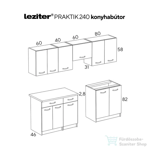 Leziter Praktik 240 konyhabútor fehér korpusz, antracit front PR240FHAN