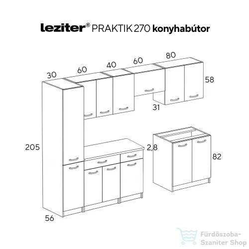 Leziter Praktik 270 konyhabútor fehér korpusz, fehér front PR270FHFH