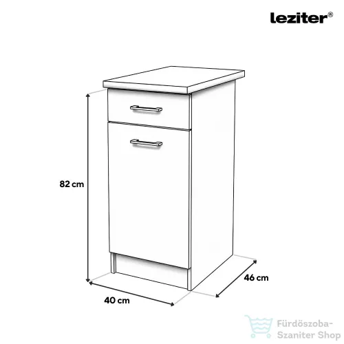 Leziter Praktik 40 alsó szekrény 1 ajtós 1 fiókos, fehér-sonoma tölgy PR40A1A1FFHST