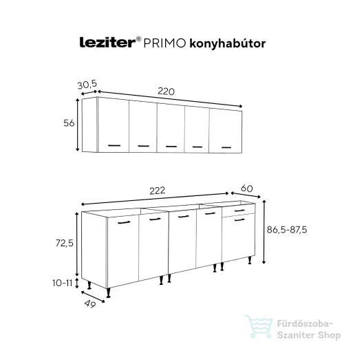 Leziter Primo 220 konyhabútor fehér, munkalap nélkül PRK220-MLN