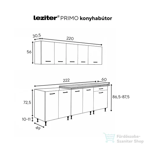 Leziter Primo 220 konyhabútor fehér, charlestone tölgy munkalappal PRK220CHAT