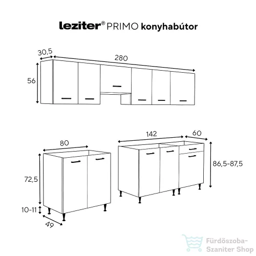 Leziter Primo 280 konyhabútor fehér, munkalap nélkül PRK280-MLN
