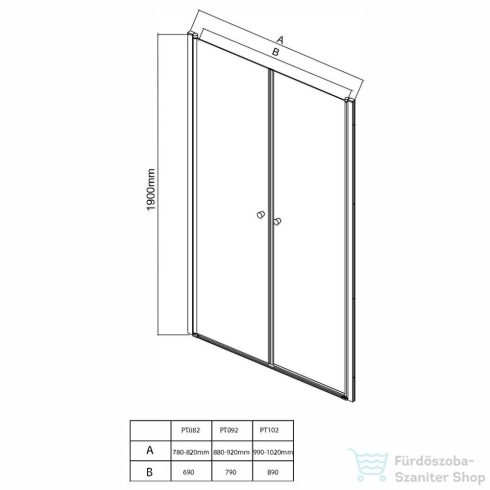 AQUALINE PILOT nyíló zuhanyajtó, duplaszárnyas, 900mm, BRICK üveg (PT092)