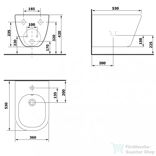 Sapho PACO fali Bidé, 36x52cm PZ2012