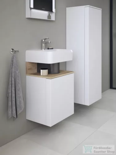 Duravit QATEGO 132x40x36 cm-es 1 ajtós félmagas szekrény fogantyú nélkül, balos, matt fehér QA1345L18180000