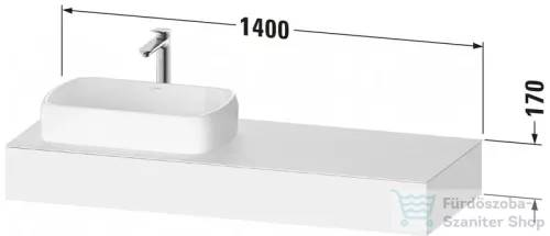 Duravit QATEGO 140x55 cm-es mosdópult, 1 bal oldali mosdó kivágással, mosdó és csaptelep nélkül, szupermatt grafit QA4803080800000