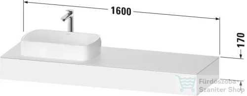Duravit QATEGO 160x55 cm-es mosdópult, 1 bal oldali mosdó kivágással, mosdó és csaptelep nélkül, szupermatt fehér QA4806084840000
