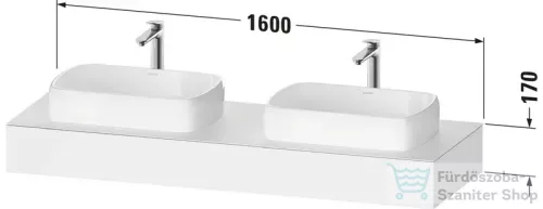 Duravit QATEGO 160x55 cm-es mosdópult, 2 db mosdó kivágással, mosdó és csaptelep nélkül, szupermatt grafit QA4808080800000