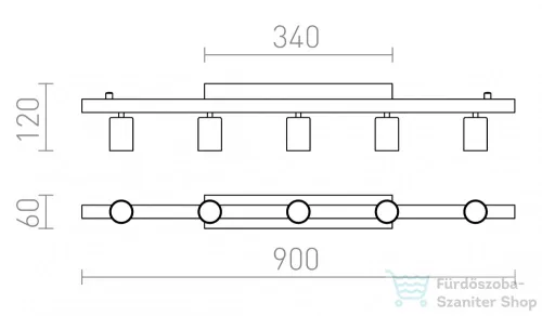 Rendl RALLONG V mennyezeti lámpa alap króm 230V E27 5x42W R11797