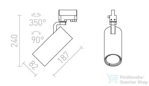 Rendl FANGIO háromfázisú áramkörös sínre fekete  230V LED 25W 36°  3000K R12060