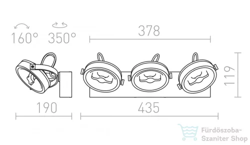 Rendl KELLY LED III fali lámpa fekete  230V LED 3x12W 24°  3000K R12337