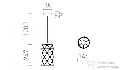 Rendl ILUSIA függő lámpa fekete 230V E27 42W R13892