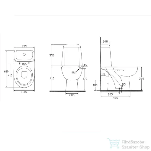 AQUALINE RIGA monoblokkos WC, hátsó kifolyású, króm duál gombos öblítőmechanika RG601