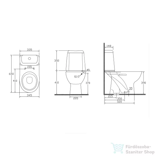 AQUALINE RIGA monoblokkos WC, alsó kifolyású, króm duál gombos öblítőmechanika RG801