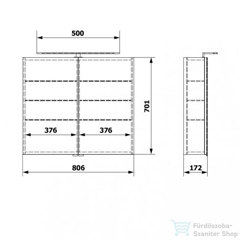 Sapho RIWA tükrösszekrény LED világítással, 81x70x17cm, ezüst tölgy (RIW080-0011)