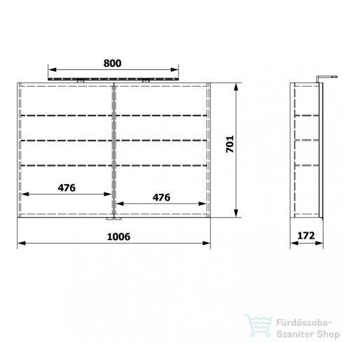Sapho RIWA tükrösszekrény LED világítással, 101x70x17cm, ezüst tölgy (RIW100-0011)