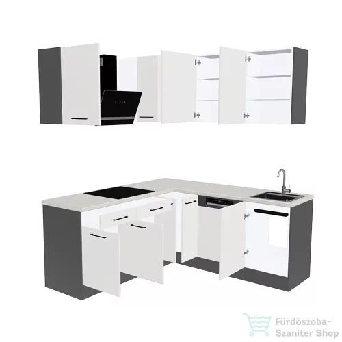 Leziter Royal 310 sarok konyhabútor antracit korpusz, kasmír front, mohave munklappal ROYS310ANMFKAS