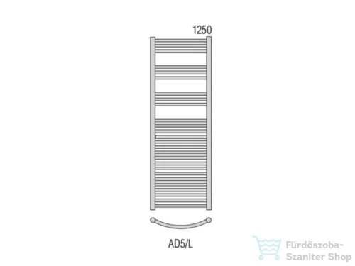 Radeco ADAMO AD5-600/L 1250x650 törölközőszárítós radiátor, JOWISZ 1 (matt bordó) színben