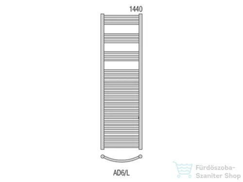Radeco ADAMO AD6-600/L 1440x650 törölközőszárítós radiátor, fényes fehér