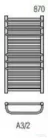 Radeco ARIA A3-400/2 870x435 törölközőszárítós radiátor, MERKURY 1 (metál ezüst) színben