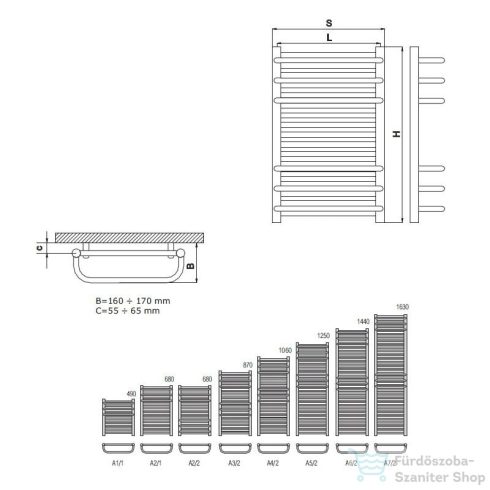Radeco ARIA A3-400/2 870x435 törölközőszárítós radiátor, MERKURY 2 (ezüst) színben