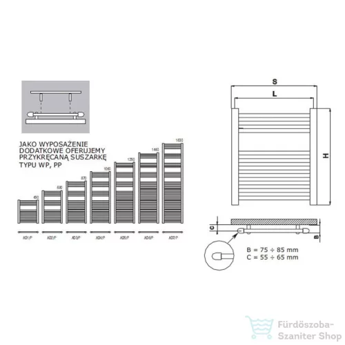 Radeco DORA AD6-600/P 1440x650 törölközőszárítós radiátor, MERKURY 2 (ezüst) színben
