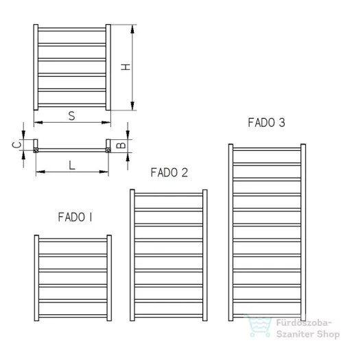 Radeco FADO 3 1225x530 törölközőszárítós radiátor, RAL 9005 (fényes fekete) színben