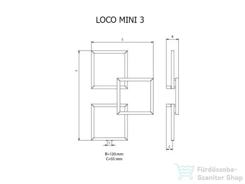 Radeco LOCO 3 MINI 707x500 design radiátor, MERKURY 7 (matt fekete) színben,jobbos