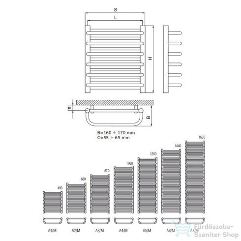 Radeco MARIO A5-350/M 1250x385 törölközőszárítós radiátor JOWISZ 2 (metál bordó) színben