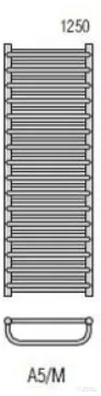 Radeco MARIO A5-350/M 1250x385 törölközőszárítós radiátor MERKURY 8 (selyemfényű fekete) színben