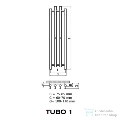 Radeco TUBO 1 KOLOR 1620x290 design radiátor, SATURN 7 (metál homok) színben