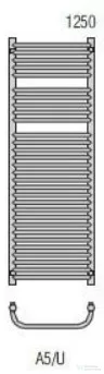 Radeco UGO A5-500/U 1250x535 törölközőszárítós radiátor MERKURY 8 (selyemfényű fekete) színben