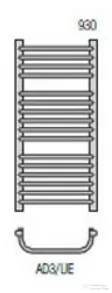 Radeco UMBERTO AD3-500/UE 930x550 törölközőszárítós radiátor MERKURY 7 (matt fekete) színben