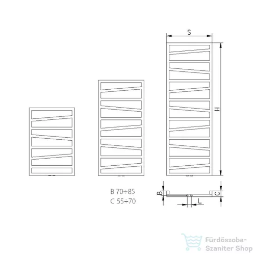Radeco VIBO 2 1160x550 design radiátor,MERKURY 8 (selyemfényű fekete) színben
