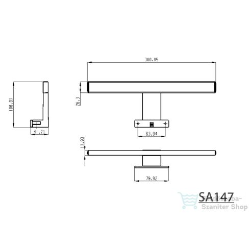 AQUALINE SERAPA LED világítás, 5W, 230V, 300x50x100mm, pvc, króm (SA147)