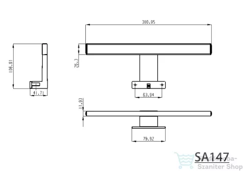 AQUALINE SERAPA LED világítás, 5W, 230V, 300x50x100mm, pvc, króm (SA147)