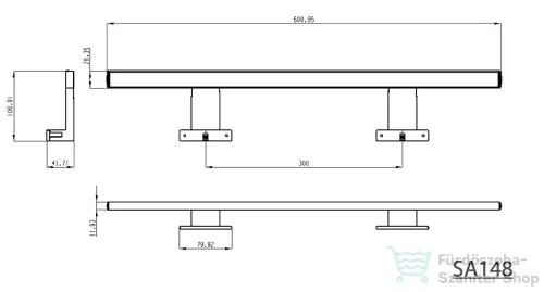 AQUALINE SERAPA LED világítás, 9W, 230V, 600x40x100mm, plasztik, króm (SA148)