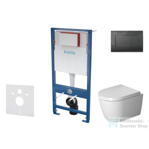 Kielle Genesis falra szerelhető WC szett, Duravit ME by Starck kompakt WC soft close ülőkével, Gemini III matt fekete nyomólappal SANI11AP5100